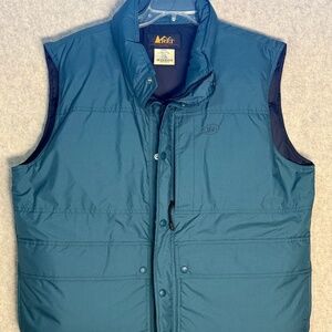 REI Vintage Mens L Goose Down Nylon Vest Green Puffer Utility Outdoor Full Zip